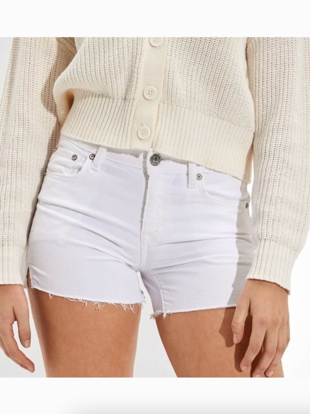 American Eagle NEXT Level Stretch Midi Shorts White Denim Size 14